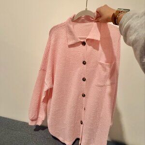 Lightweight Pink Button-Down Knit Top